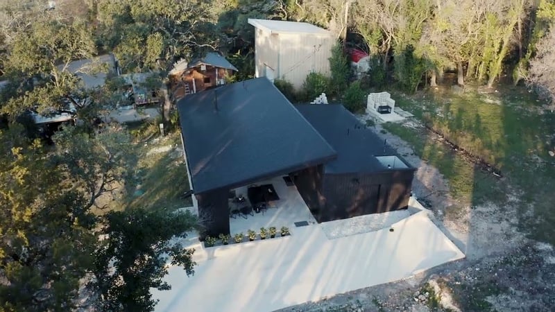 Aerial view of the finished Z-House in Austin