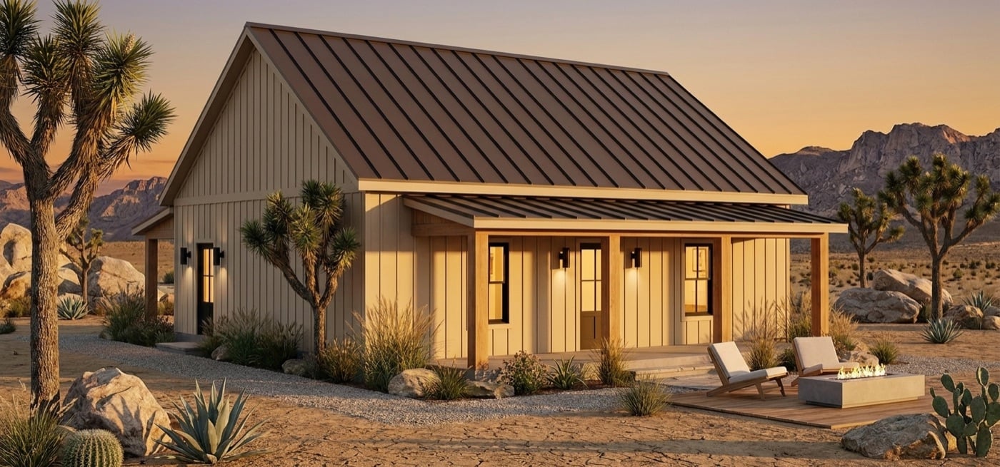Compact ADU — 980 sq ft steel home plan